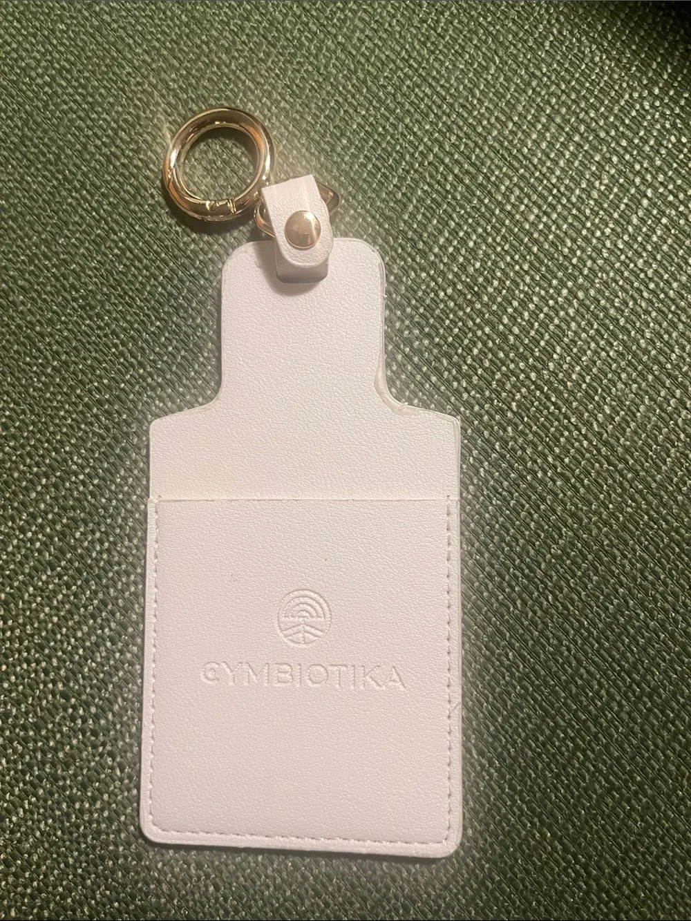 Cymbiotika White Leather Card Holder Keychain